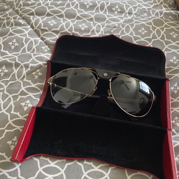 Cartier Santos Dumont Edition Checkered Frame Gold black Color Lens Sunglasses - Picture 2 of 5